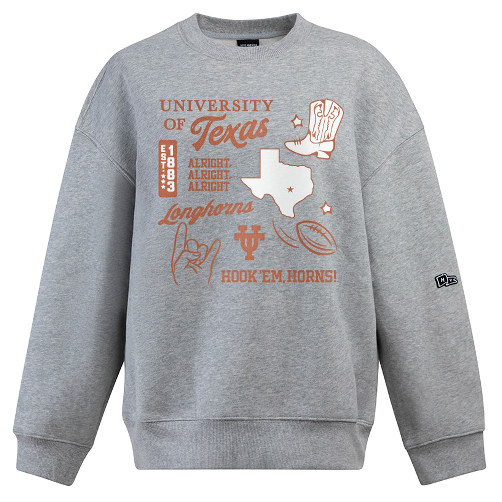Sweat-shirt à col rond Hype and Vice pour femme, gris chiné, motif Texas Longhorns Icon Offside