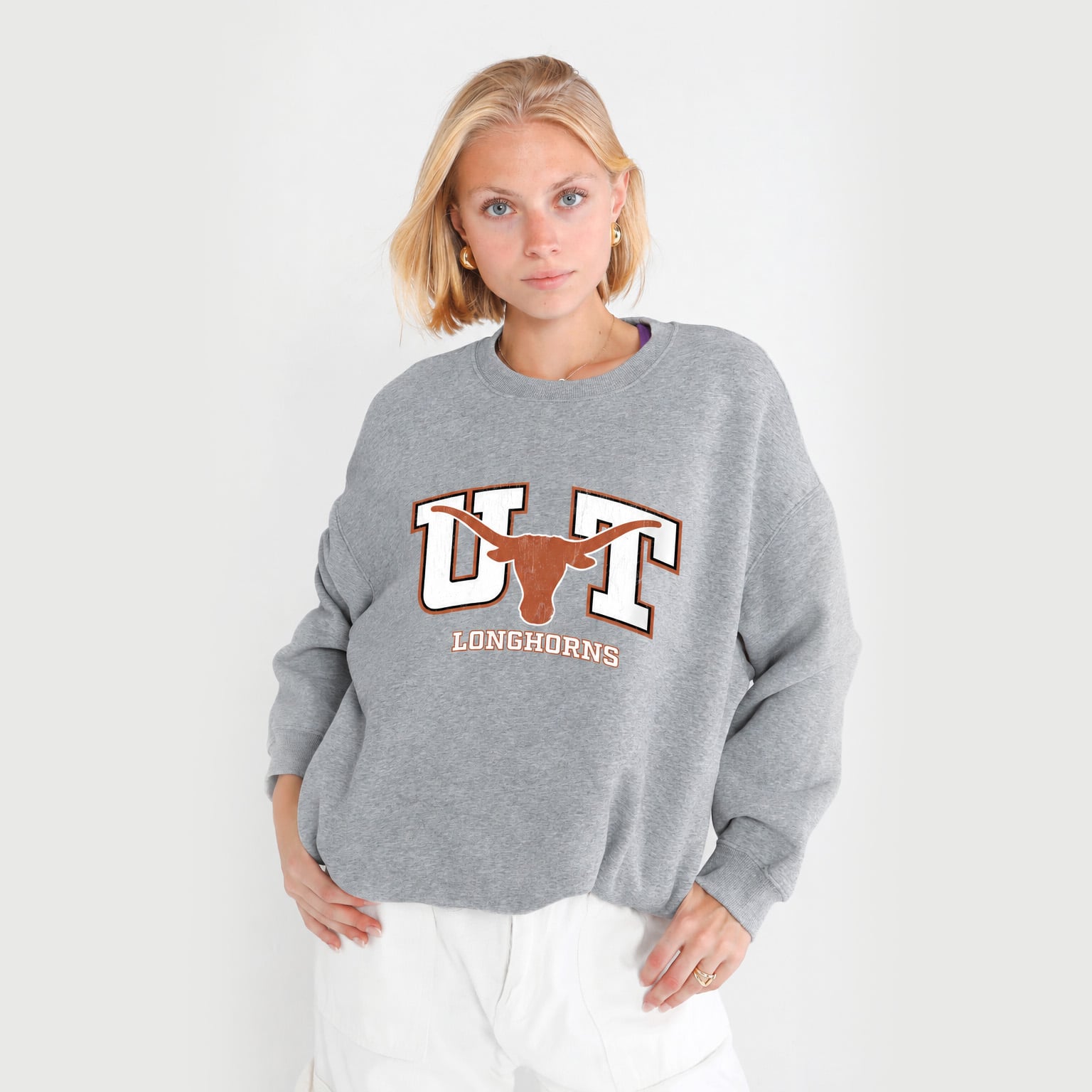 Sweat-shirt à col rond gris chiné Texas Longhorns Offside pour femme de la marque Hype and Vice