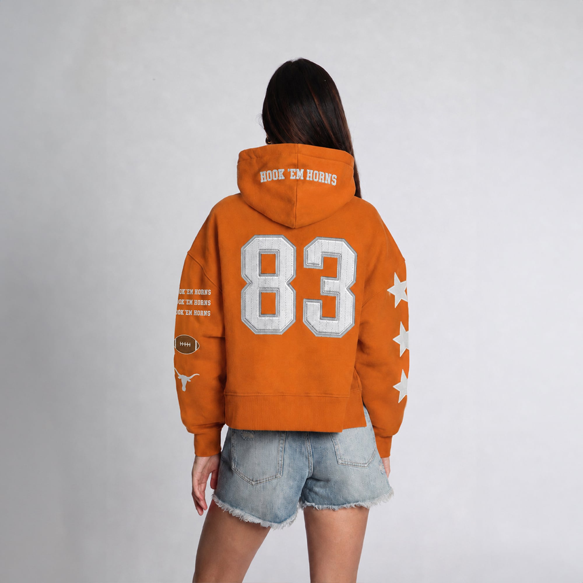 Sweat à capuche court Hype and Vice Texas Orange Longhorns pour femmes