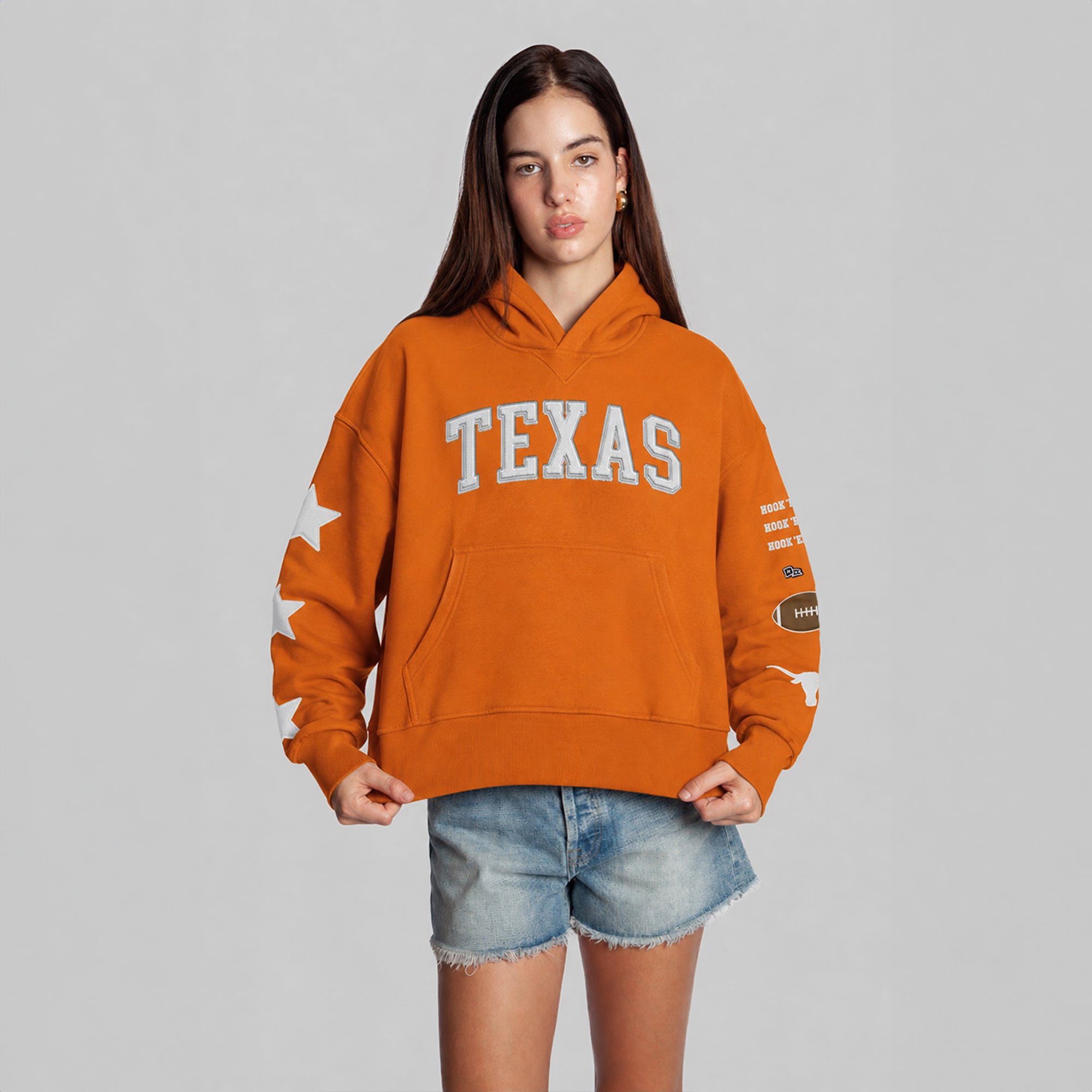 Sweat à capuche court Hype and Vice Texas Orange Longhorns pour femmes