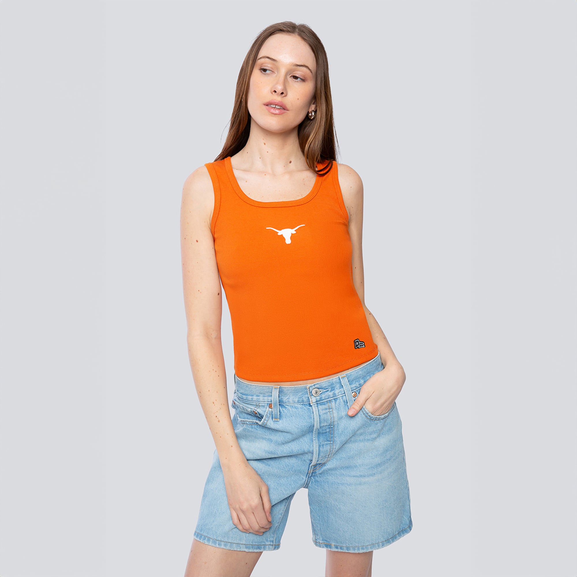 Débardeur côtelé à logo principal Texas Longhorns orange de la marque Hype and Vice pour femmes