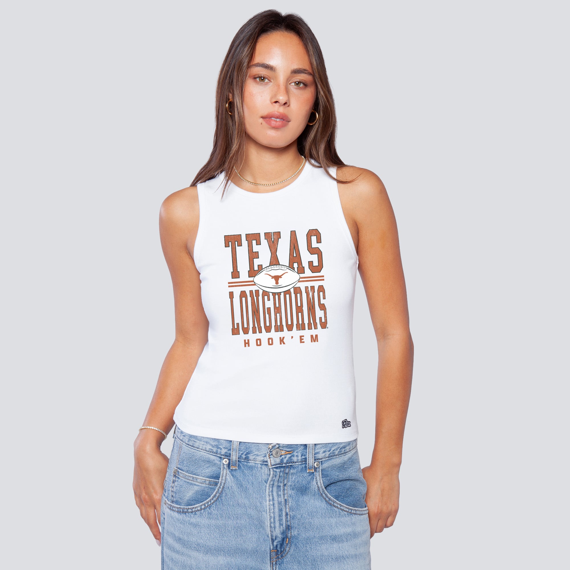 Débardeur long blanc Texas Longhorns pour femmes de la marque Hype and Vice