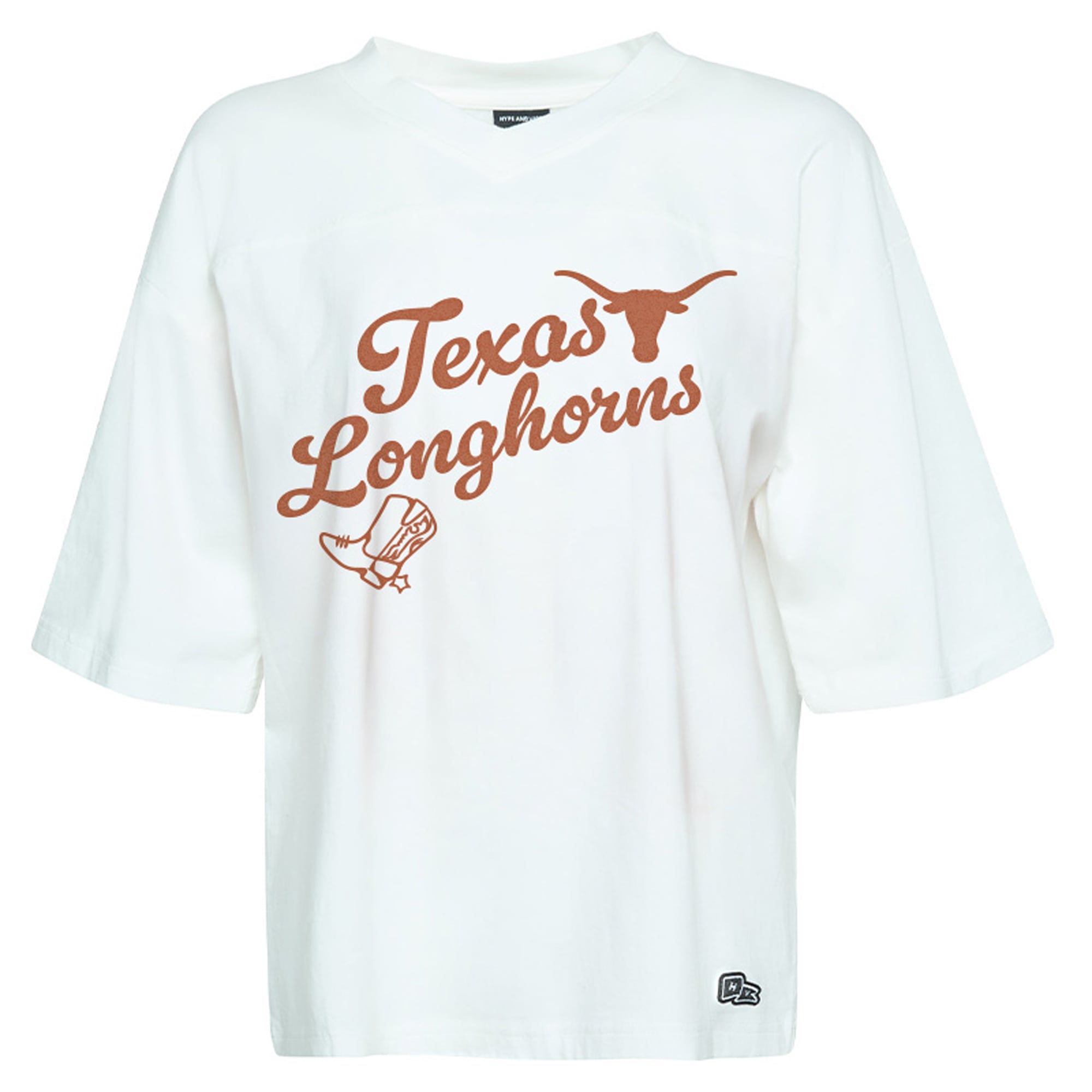 Haut de football américain oversize blanc Texas Longhorns pour femme la marque Hype and Vice