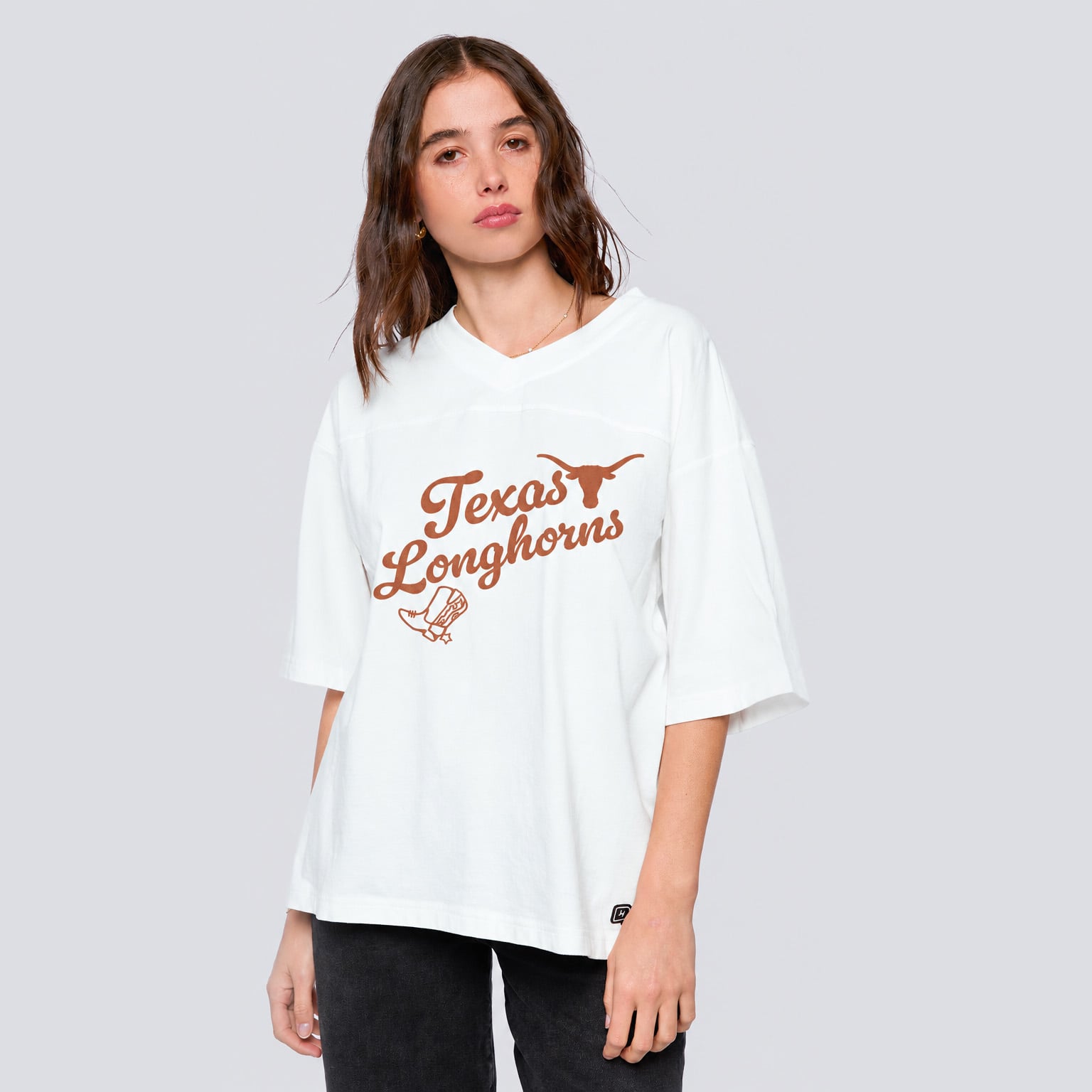 Haut de football américain oversize blanc Texas Longhorns pour femme la marque Hype and Vice