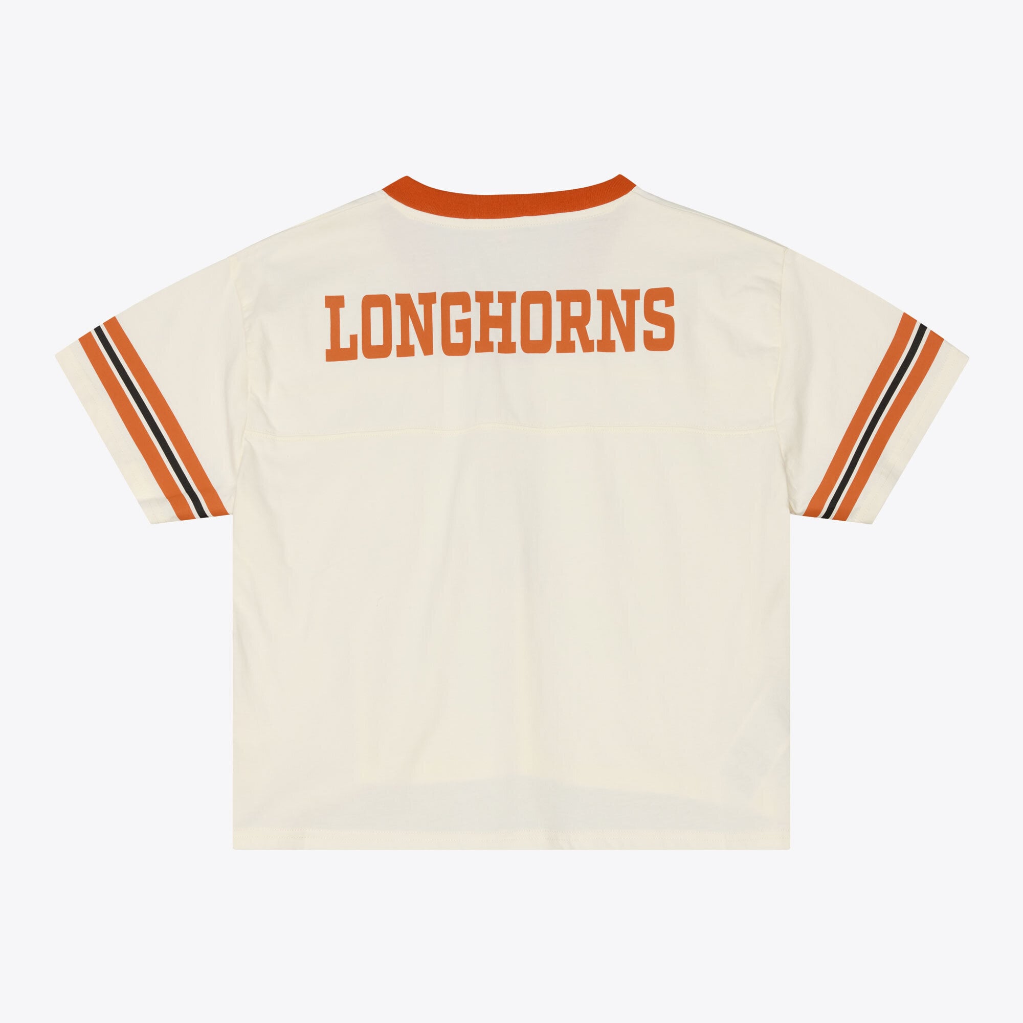 Women's Mitchell & Ness Cream Texas Longhorns Retro Roots Crop Boxy Yoke T-Shirt