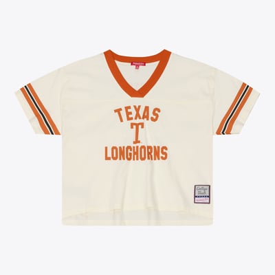 Texas Longhorns Mitchell & Ness Women's Retro Roots Crop Boxy Yoke T-Shirt - Cream
