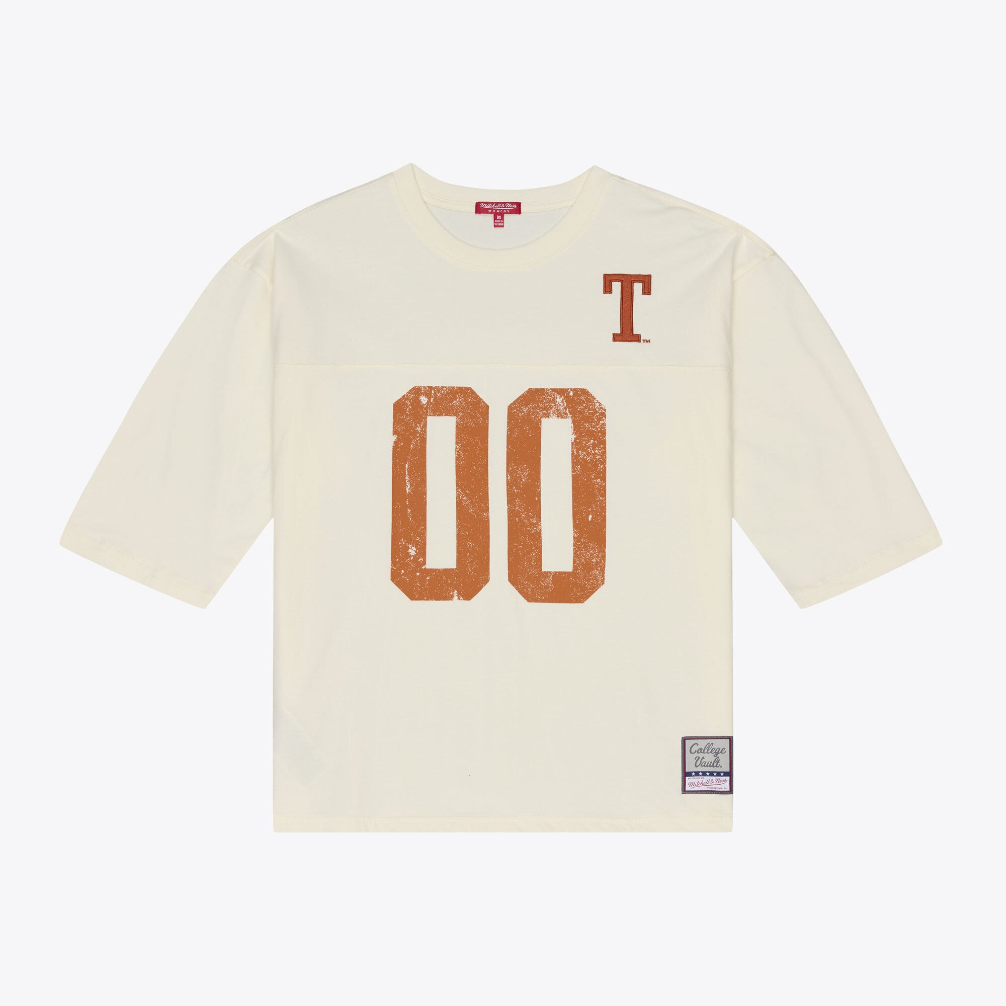 Women's Mitchell & Ness Cream Texas Longhorns Retro Roots Oversized 3/4-Sleeve T-Shirt