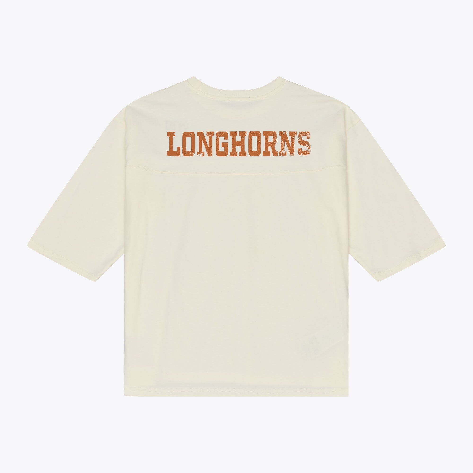 Women's Mitchell & Ness Cream Texas Longhorns Retro Roots Oversized 3/4-Sleeve T-Shirt