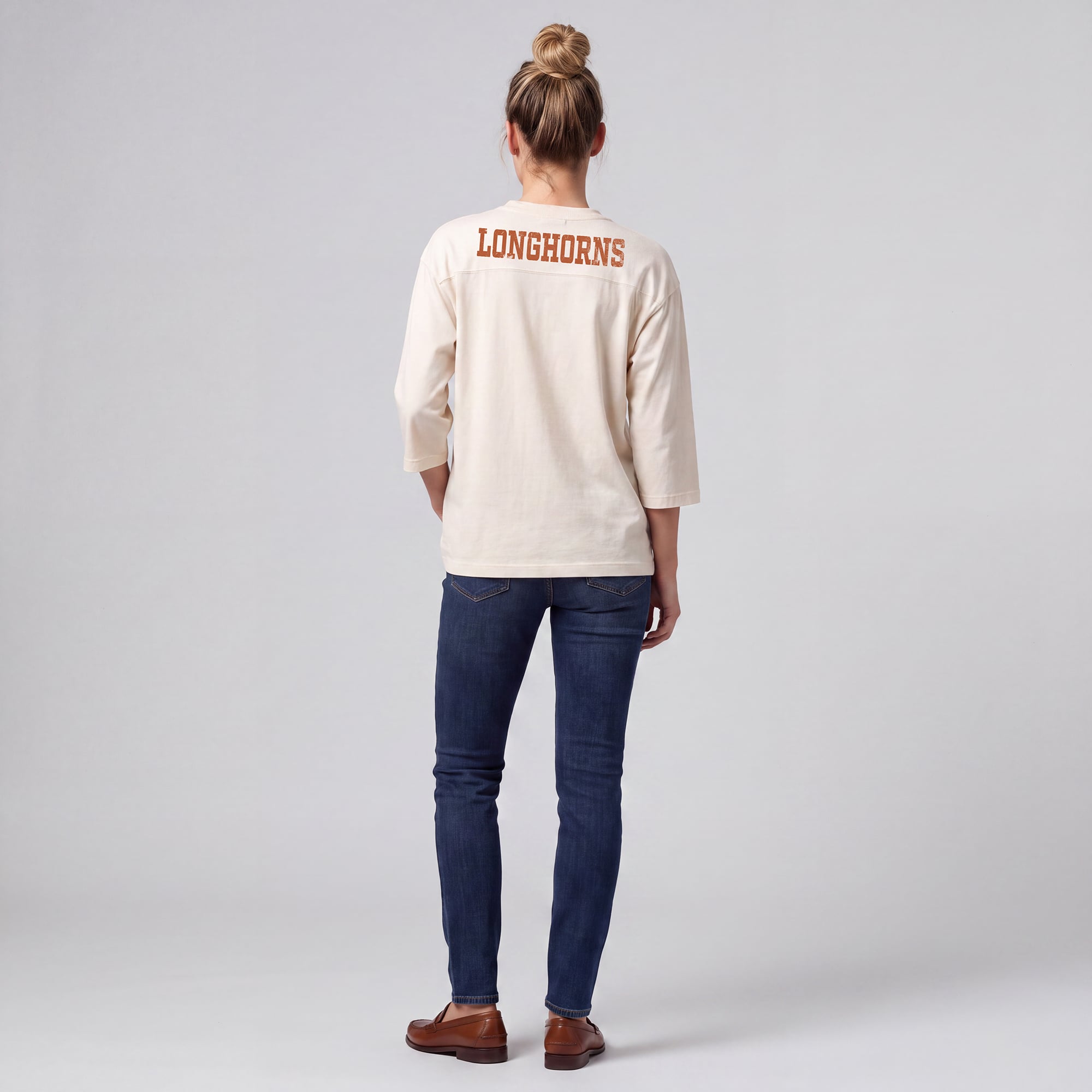 T-shirt à manches 3/4 oversize Mitchell & Ness crème Texas Longhorns Retro Roots pour femmes