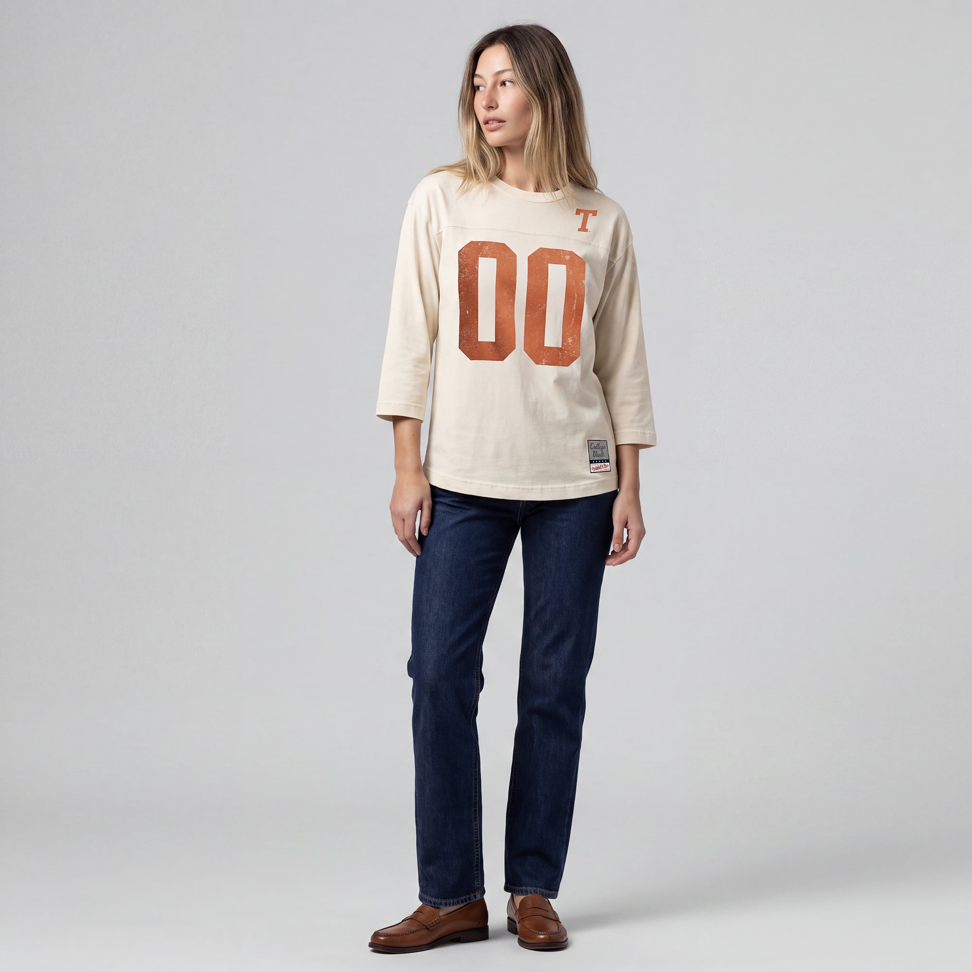 T-shirt à manches 3/4 oversize Mitchell & Ness crème Texas Longhorns Retro Roots pour femmes
