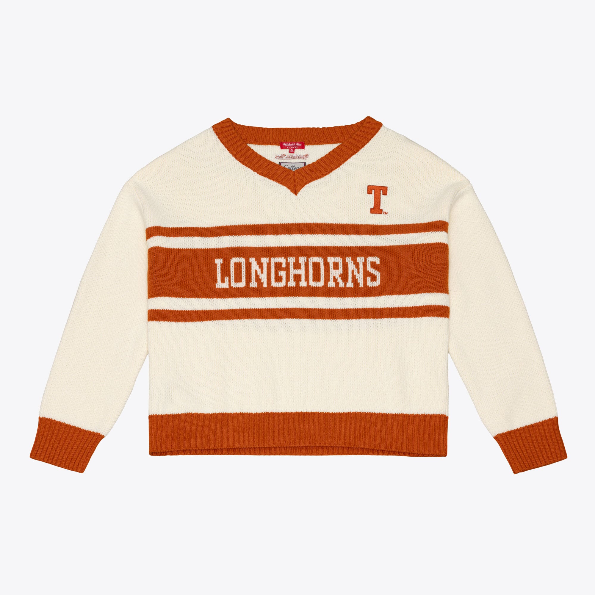 Pull Mitchell & Ness crème Texas Longhorns à col en V pour femme