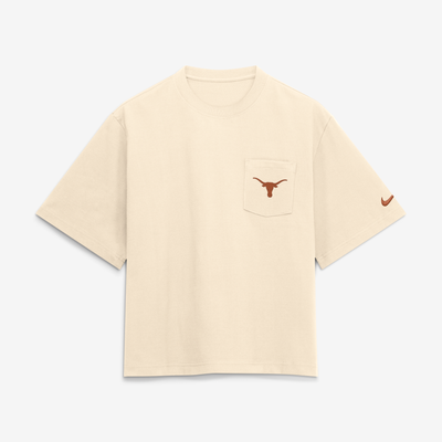 T-shirt Nike Texas Longhorns pour femme, coupe carrée et poche - Naturel