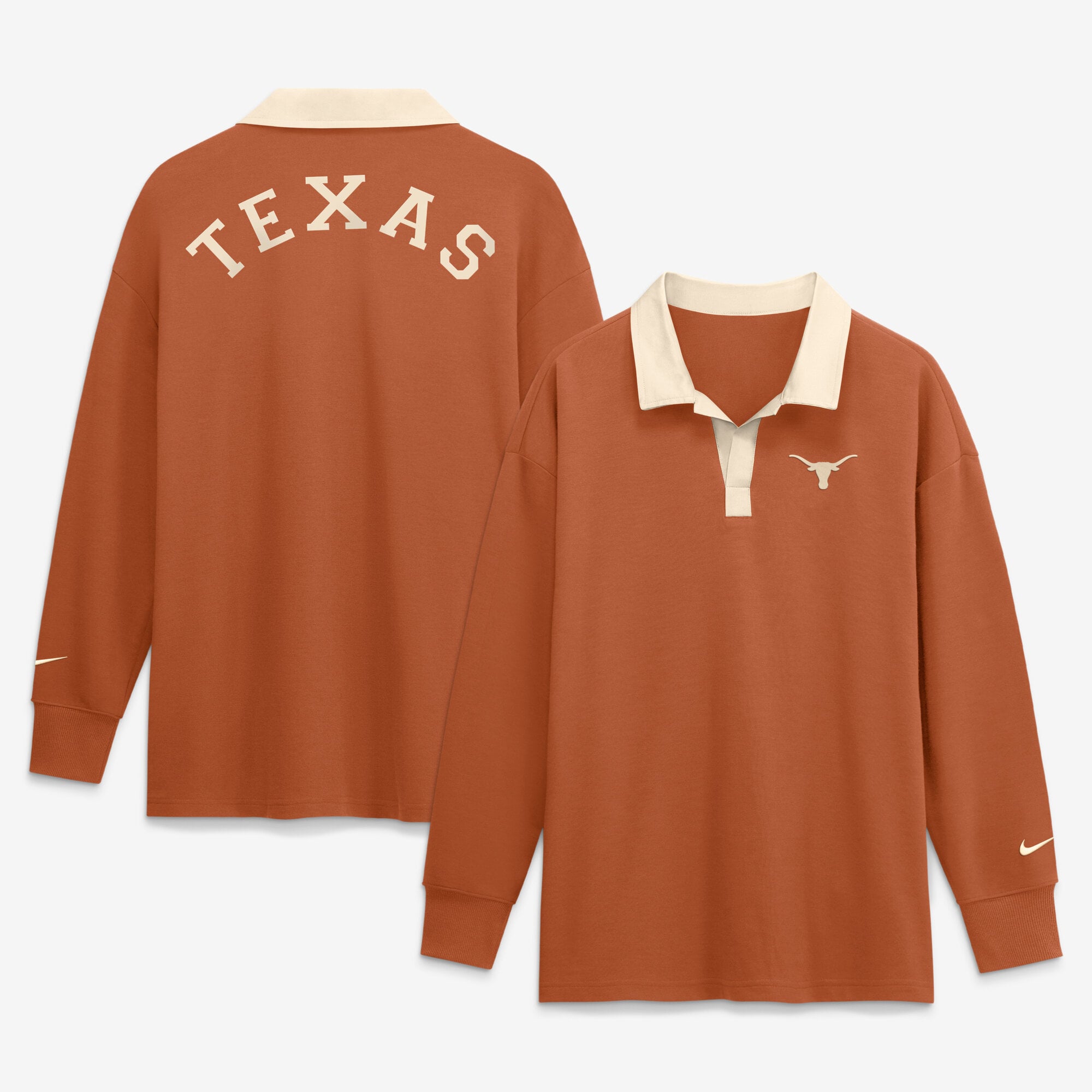 Polo Nike orange Texas Longhorns oversize Essential Dri-FIT à manches longues et col en V pour femme