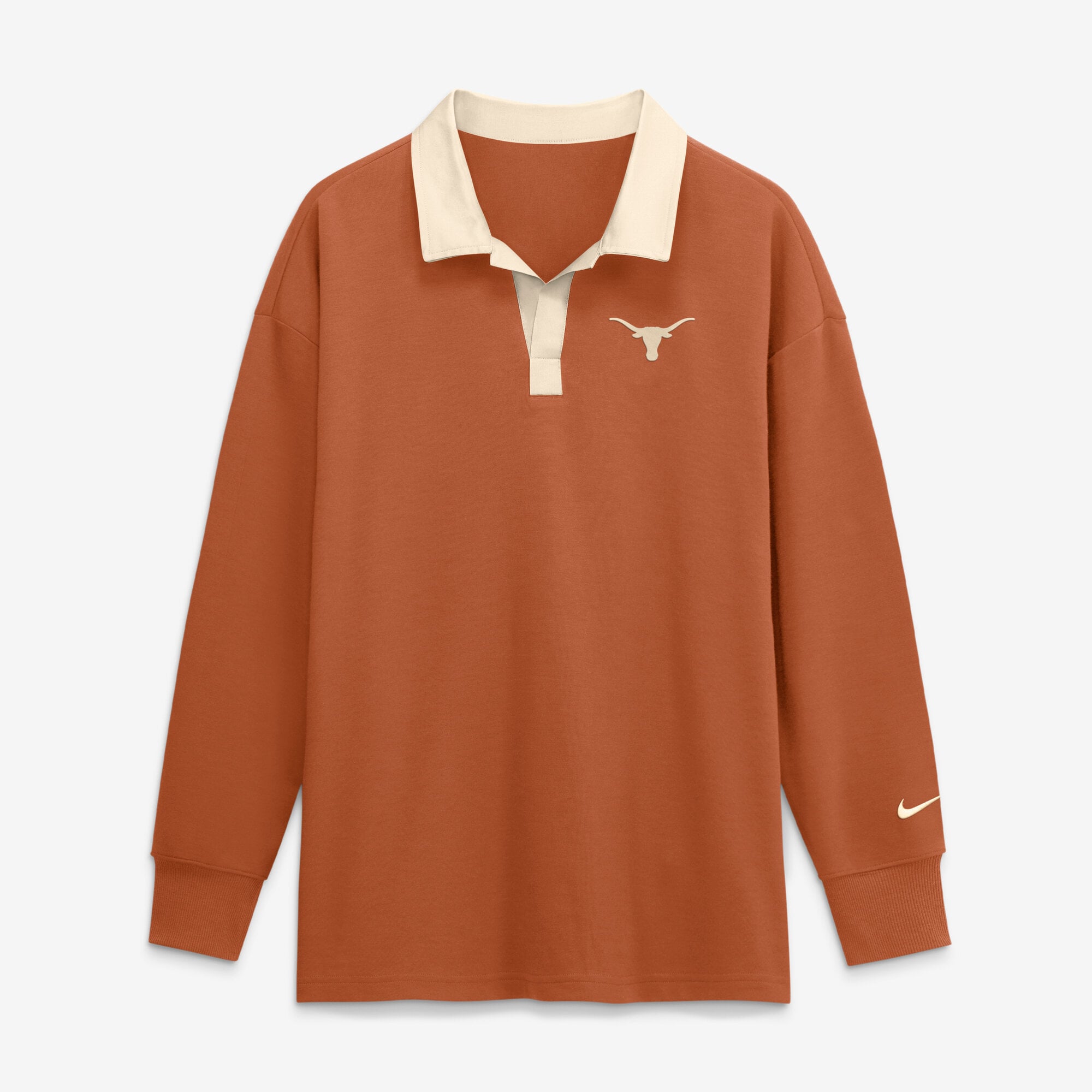 Polo Nike orange Texas Longhorns oversize Essential Dri-FIT à manches longues et col en V pour femme