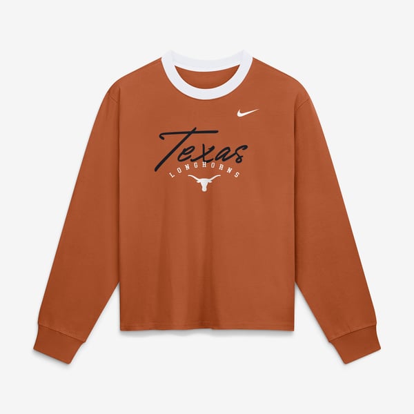 Women’s Nike Texas Longhorns Texas Orange Ringer Boxy Long Sleeve T-Shirt