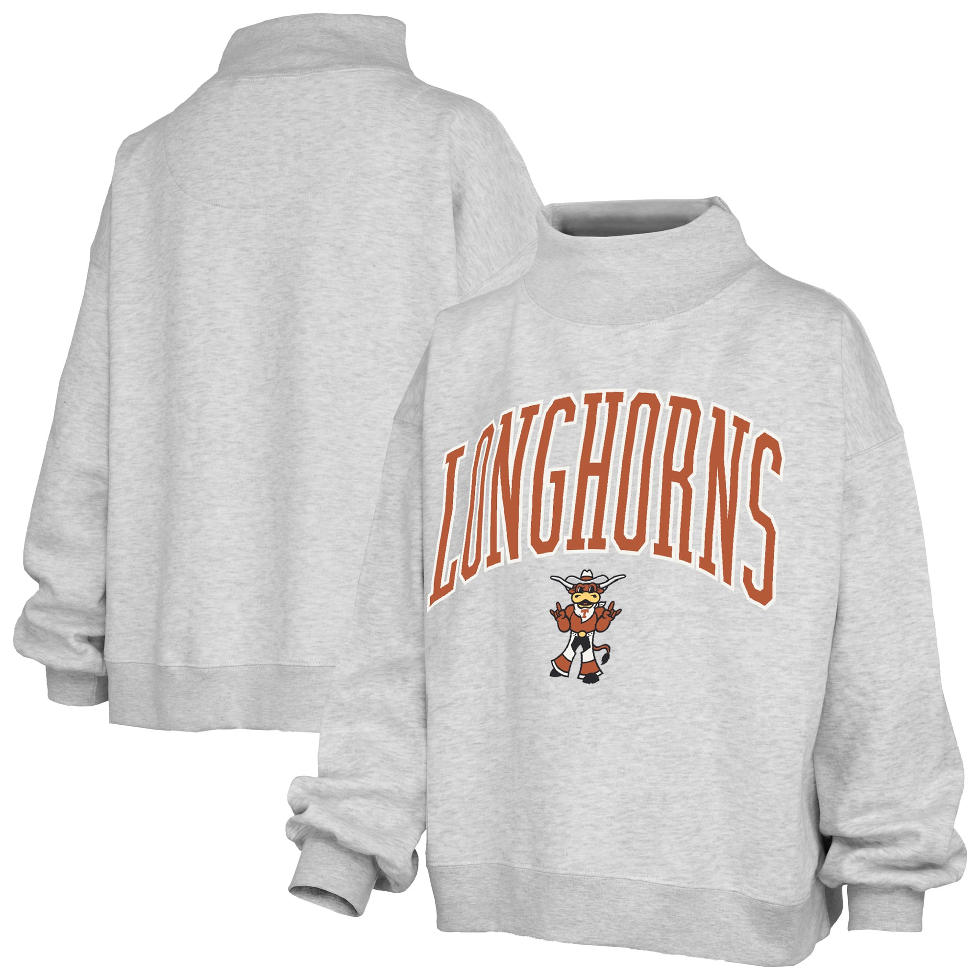 Sweat-shirt à col montant oversize en polaire avec slogan, imprimé Texas Longhorns, couleur cendre, pour femme, Pressbox