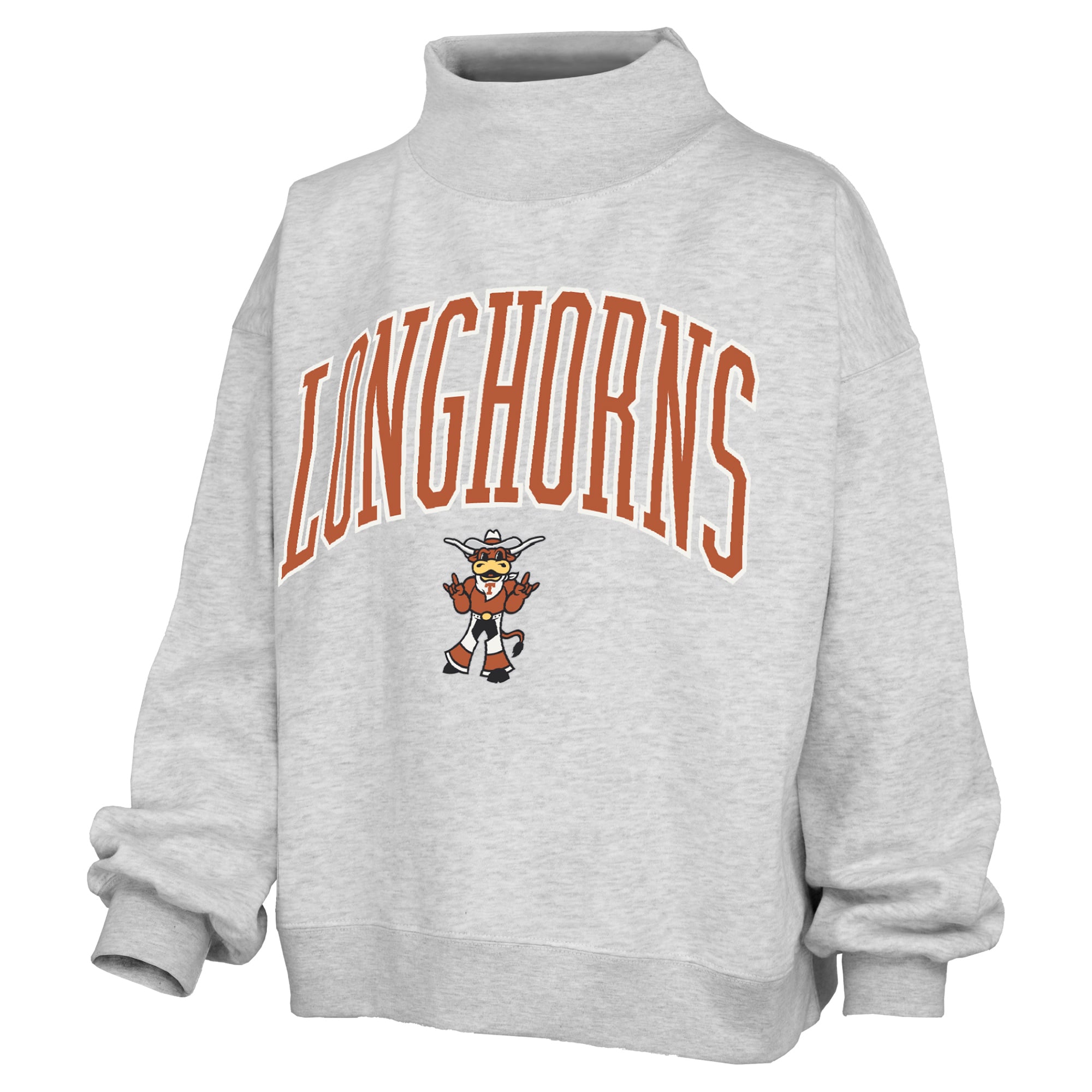 Sweat-shirt à col montant oversize en polaire avec slogan, imprimé Texas Longhorns, couleur cendre, pour femme, Pressbox