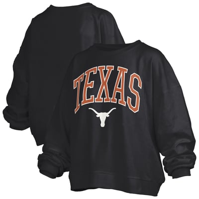 Texas Longhorns Pressbox Women's Oversized Janise Arch Over Logo Fleece Sweatshirt - Black
