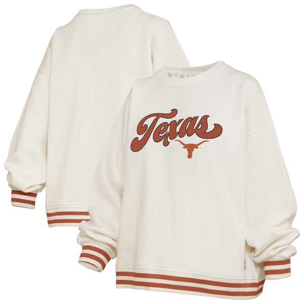 Women’s Pressbox Cream Texas Longhorns Bonanza Chenille Ribbed Sweatshirt