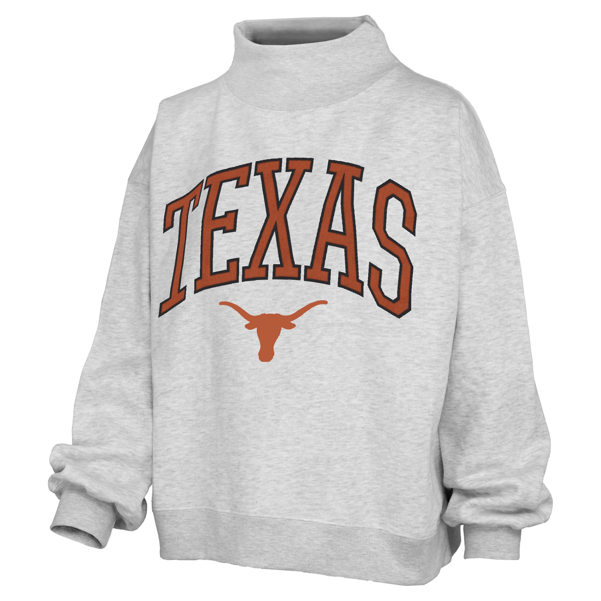 Women's Pressbox Gray Texas Longhorns Nelson Texture Lingo Mock Neck Fleece Sweatshirt
