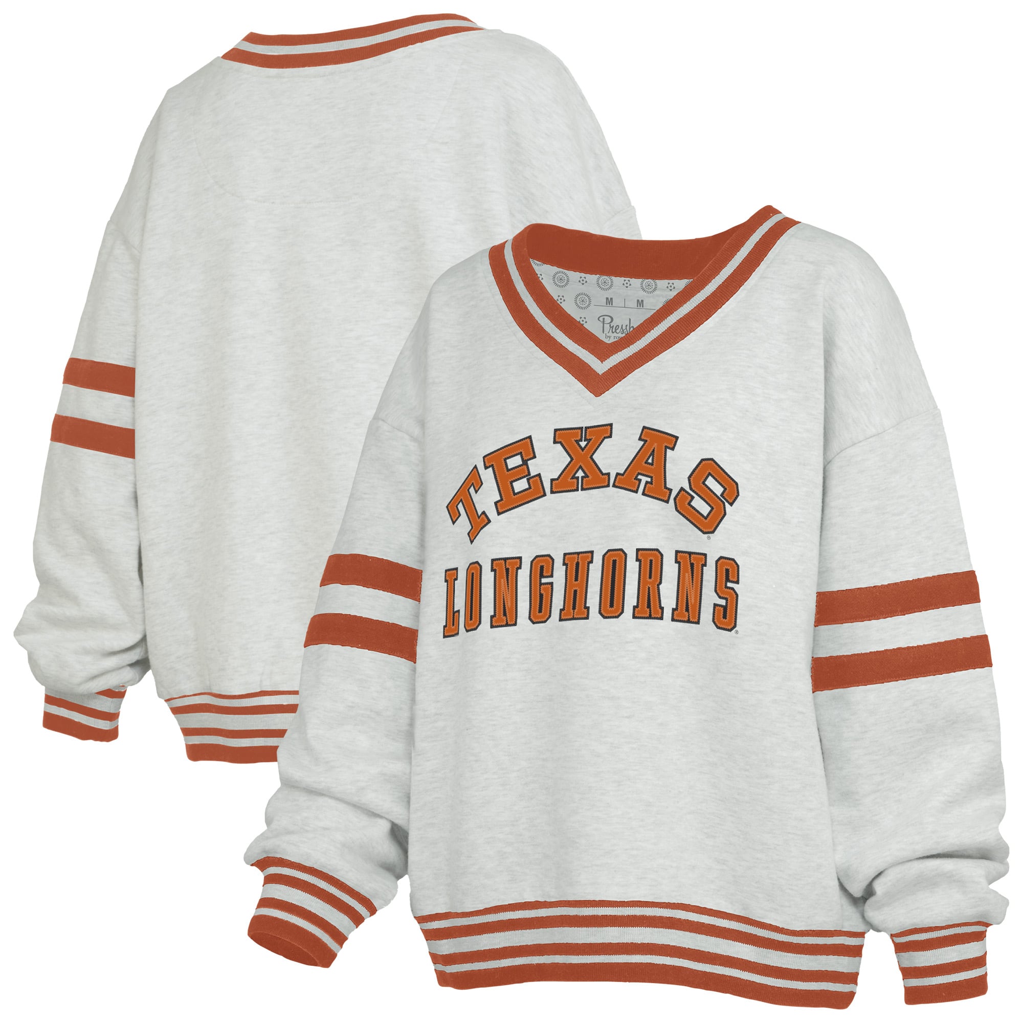 Women's Pressbox Gray/Texas Orange Texas Longhorns Tackle Twill Oates V-Neck Sweatshirt