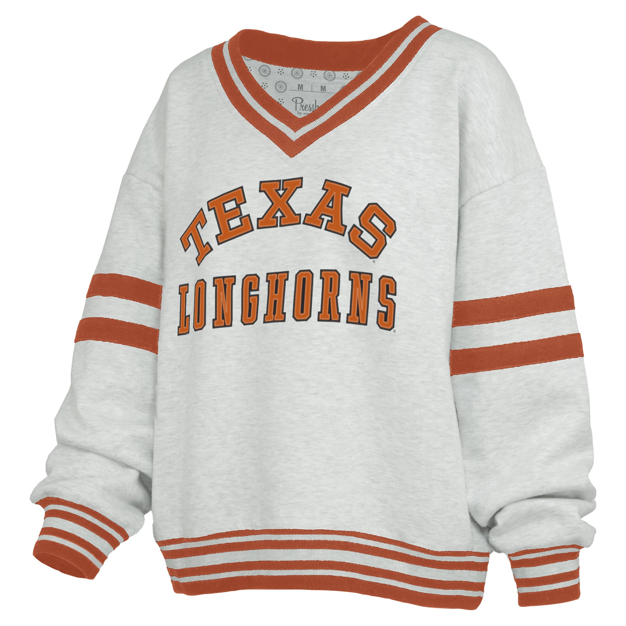 Women's Pressbox Gray/Texas Orange Texas Longhorns Tackle Twill Oates V-Neck Sweatshirt