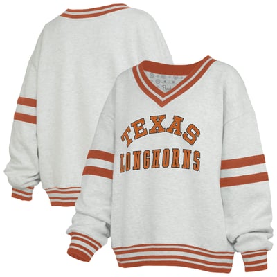 Texas Longhorns Pressbox Women's Tackle Twill Oates V-Neck Sweatshirt - Gray/Texas Orange