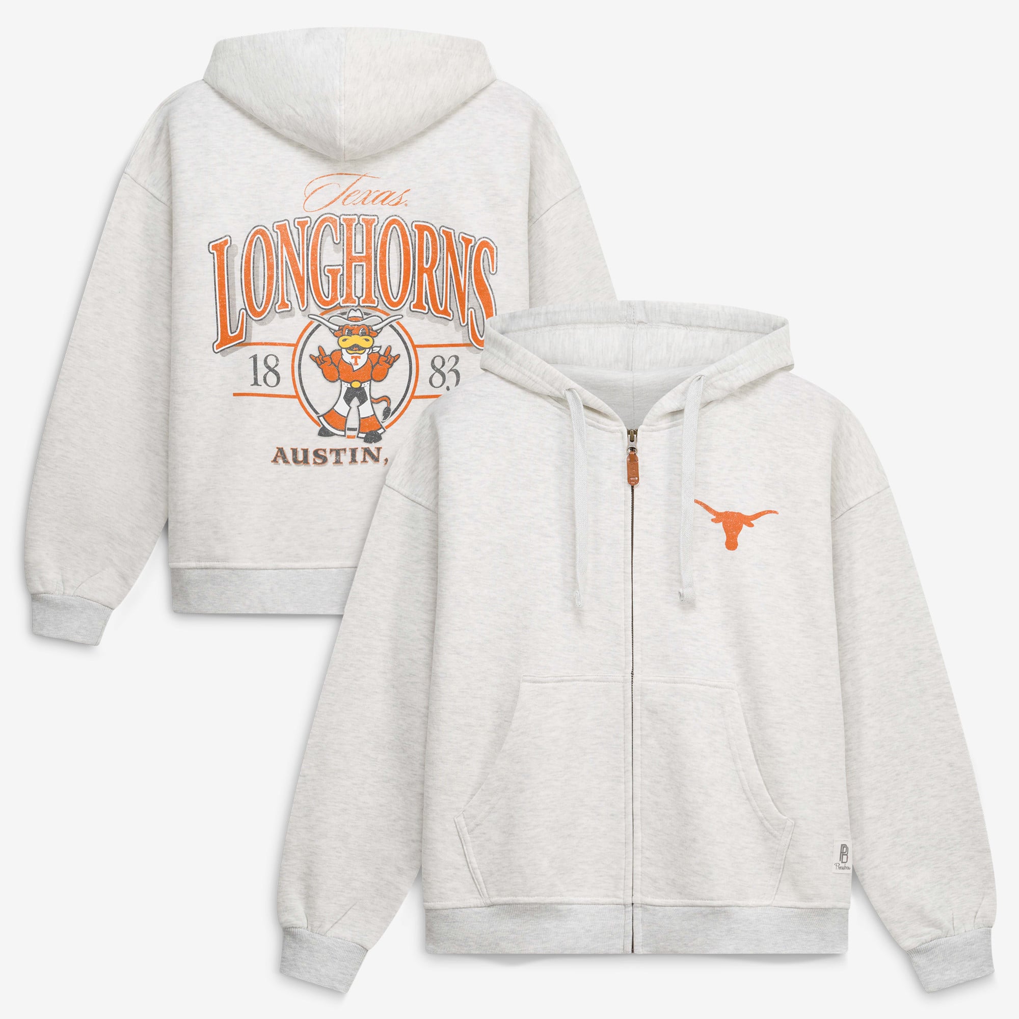 Sweat à capuche zippé Janise Texas Longhorns gris chiné pour femme, de Pressbox