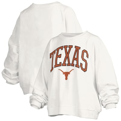 Texas Longhorns Pressbox Women's Oversized Janise Arch Over Logo Fleece Sweatshirt - White