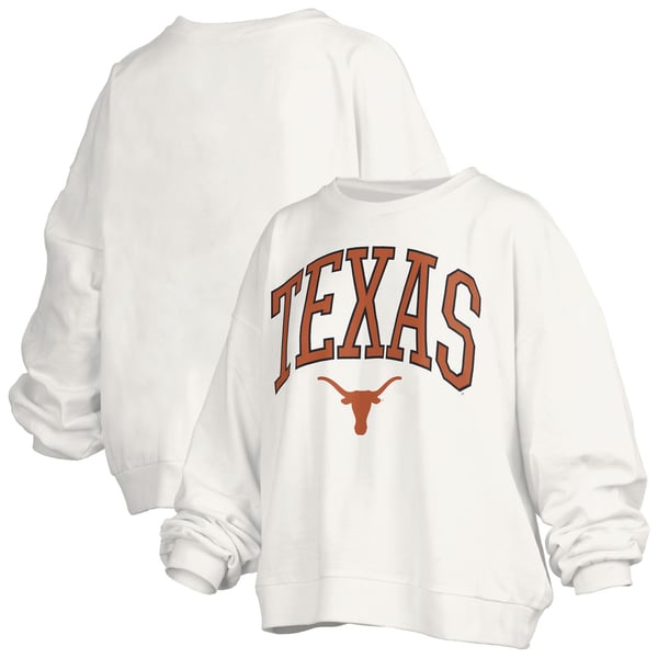 Women’s Pressbox White Texas Longhorns Oversized Janise Arch Over Logo Fleece Sweatshirt