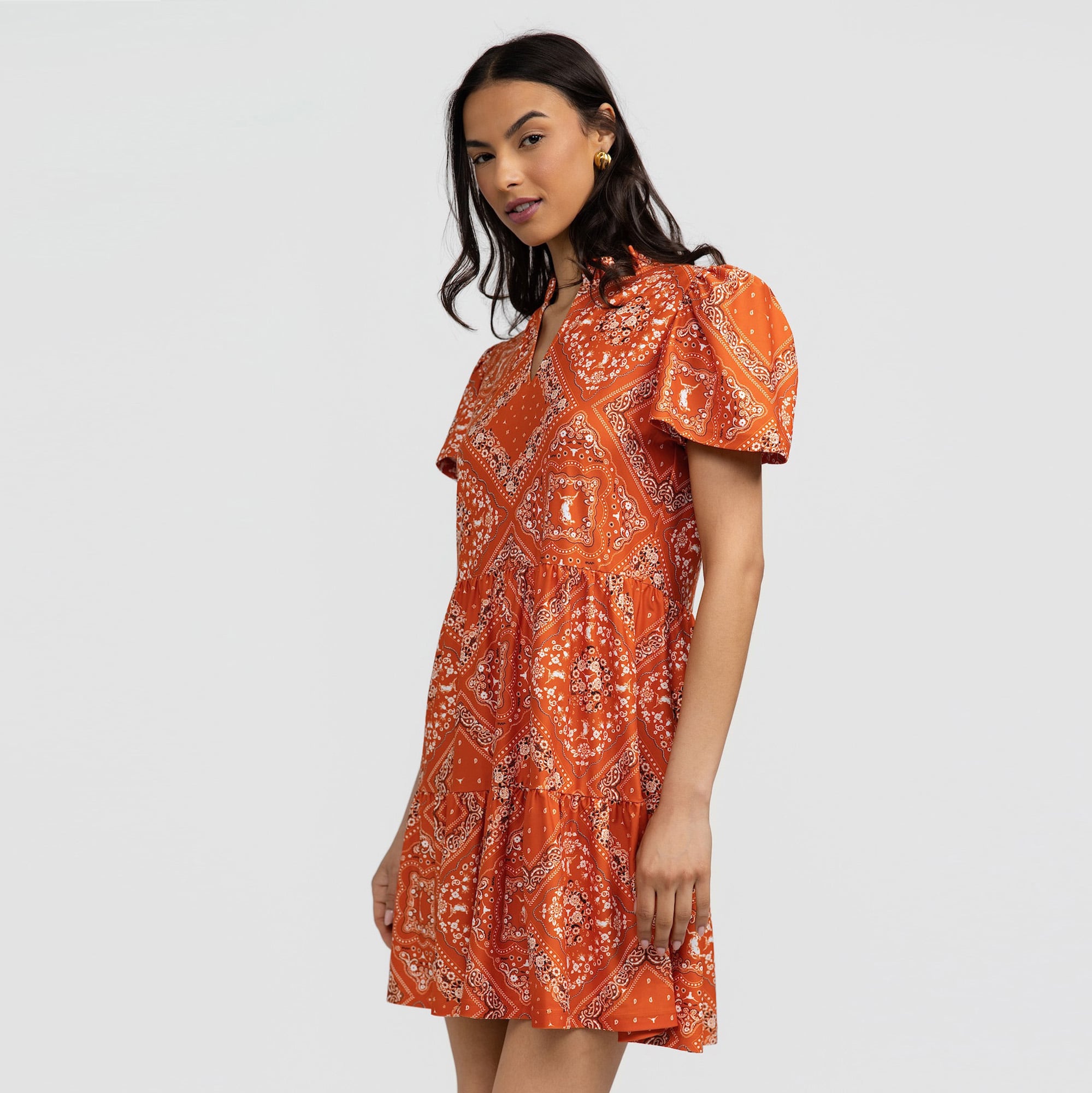 Robe à volants imprimée bandana Texas Longhorns orange de Smith & Quinn pour femme