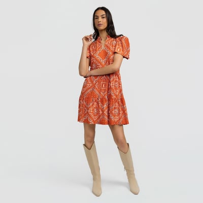 Texas Longhorns Smith & Quinn Women's Bandana Print Tiered Dress - Texas Orange
