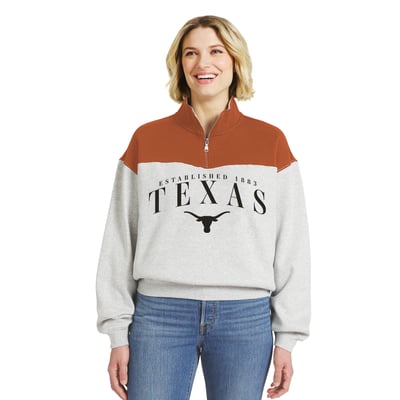  Texas Longhorns WEAR by Erin Andrews Women's Colorblock Half-Zip Pullover - Texas Orange