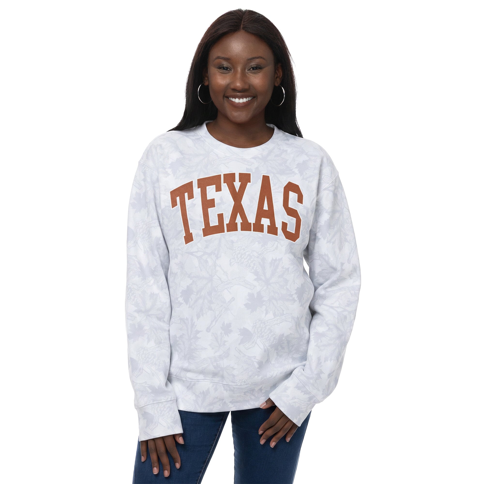 Women's ZooZatz  Gray Texas Longhorns Camo Arch Logo Fleece Crewneck Sweatshirt