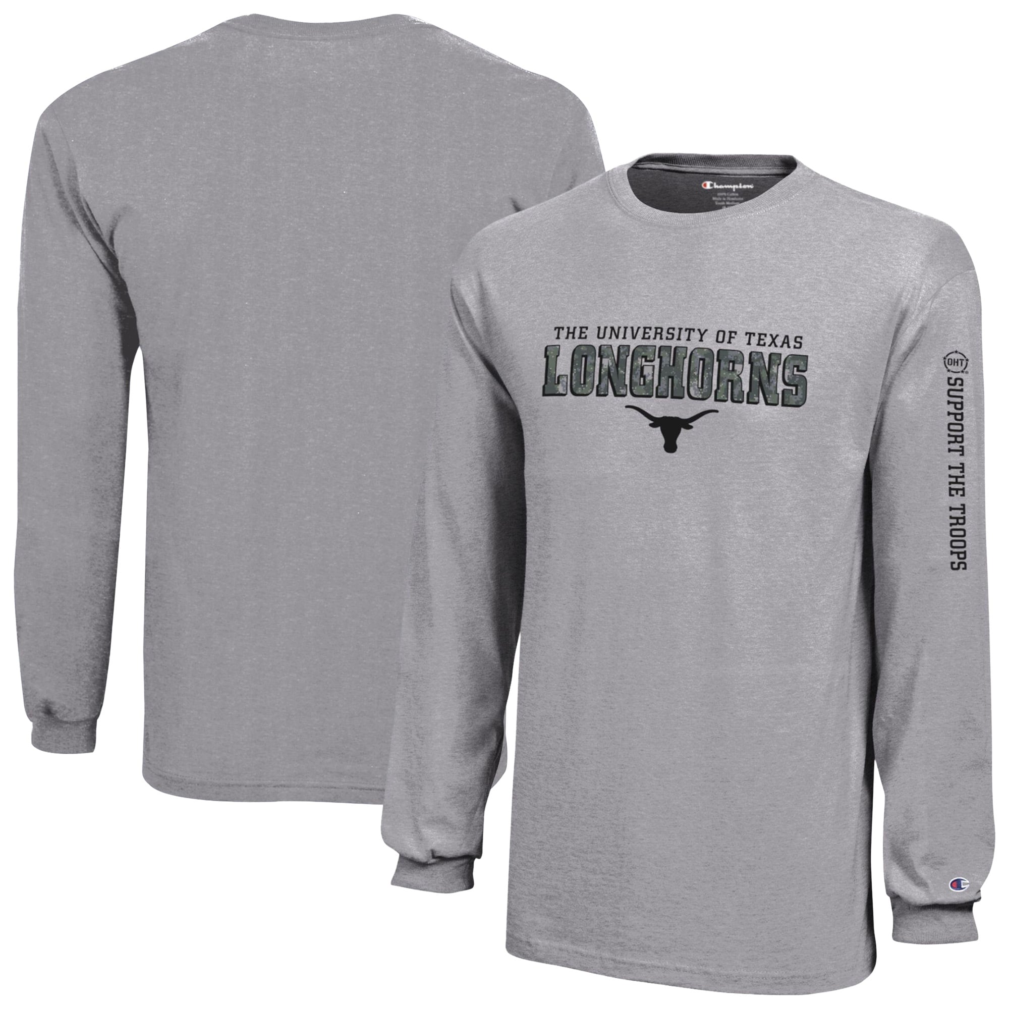 T-shirt à manches longues Youth Champion Heather Gray Texas Longhorns Operation Hat Trick