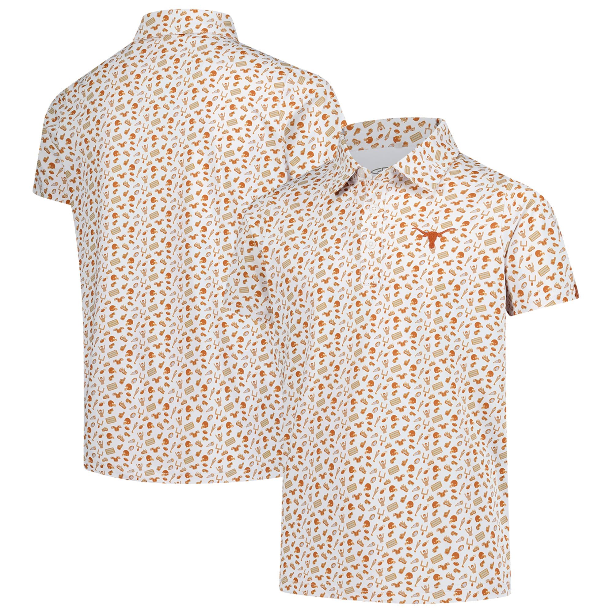 Polo Performance à imprimé intégral Tom des Texas Longhorns orange brûlé pour jeunes