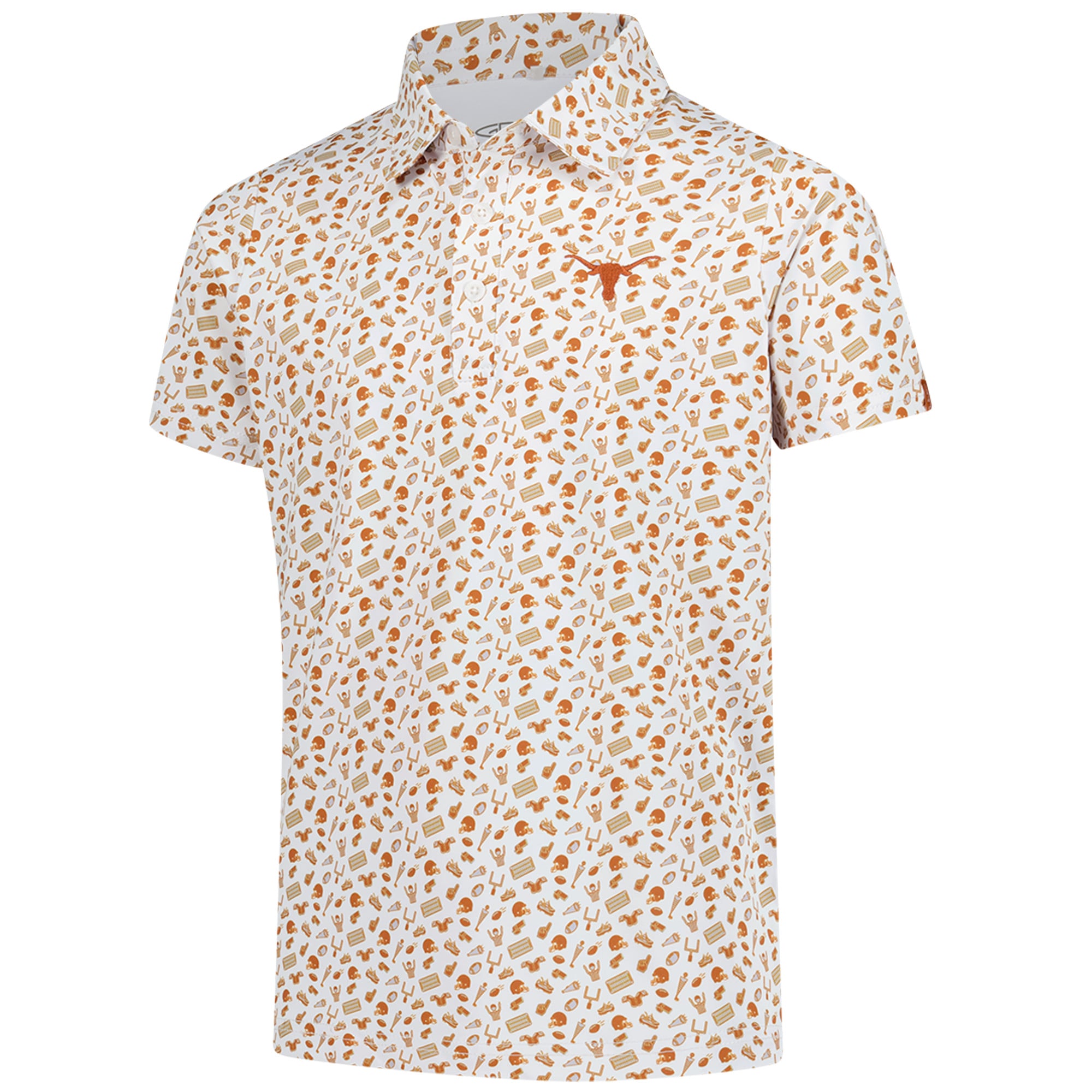Polo Performance à imprimé intégral Tom des Texas Longhorns orange brûlé pour jeunes