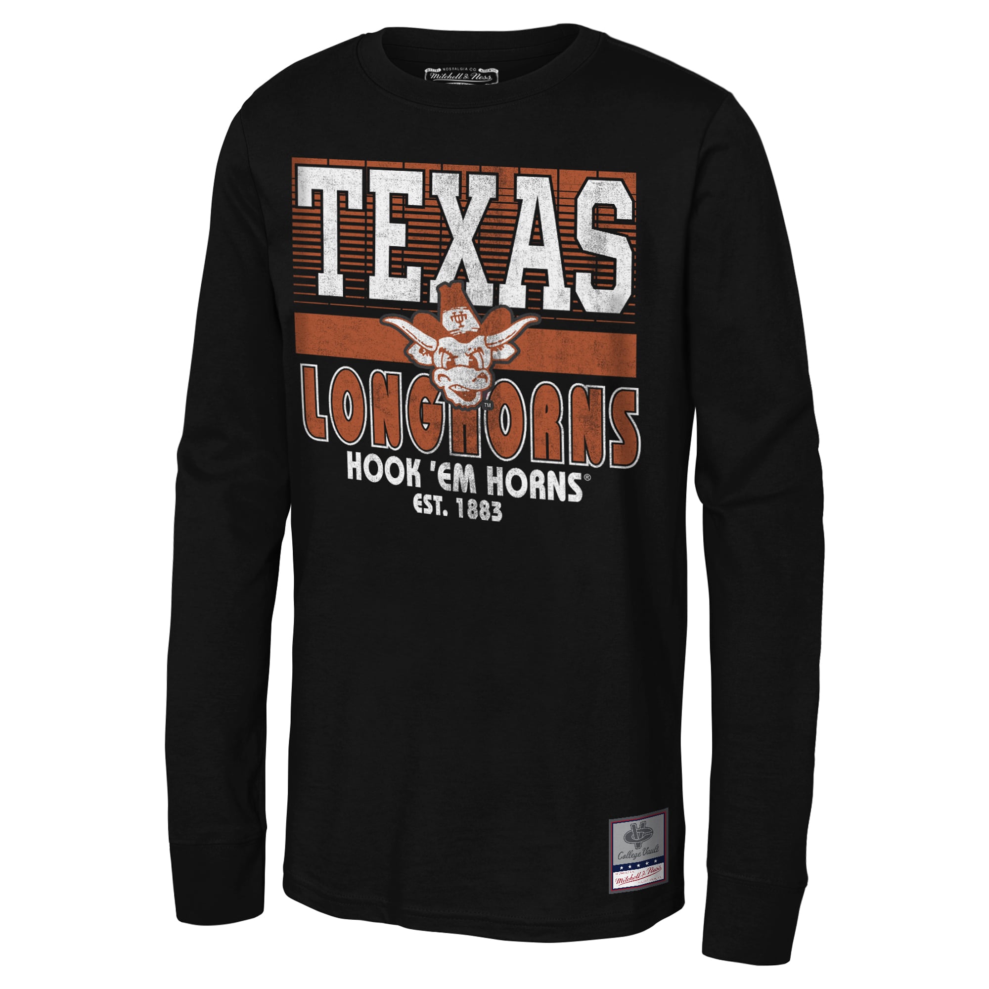 T-shirt à manches longues rétro Mitchell & Ness Texas Longhorns noir pour enfant