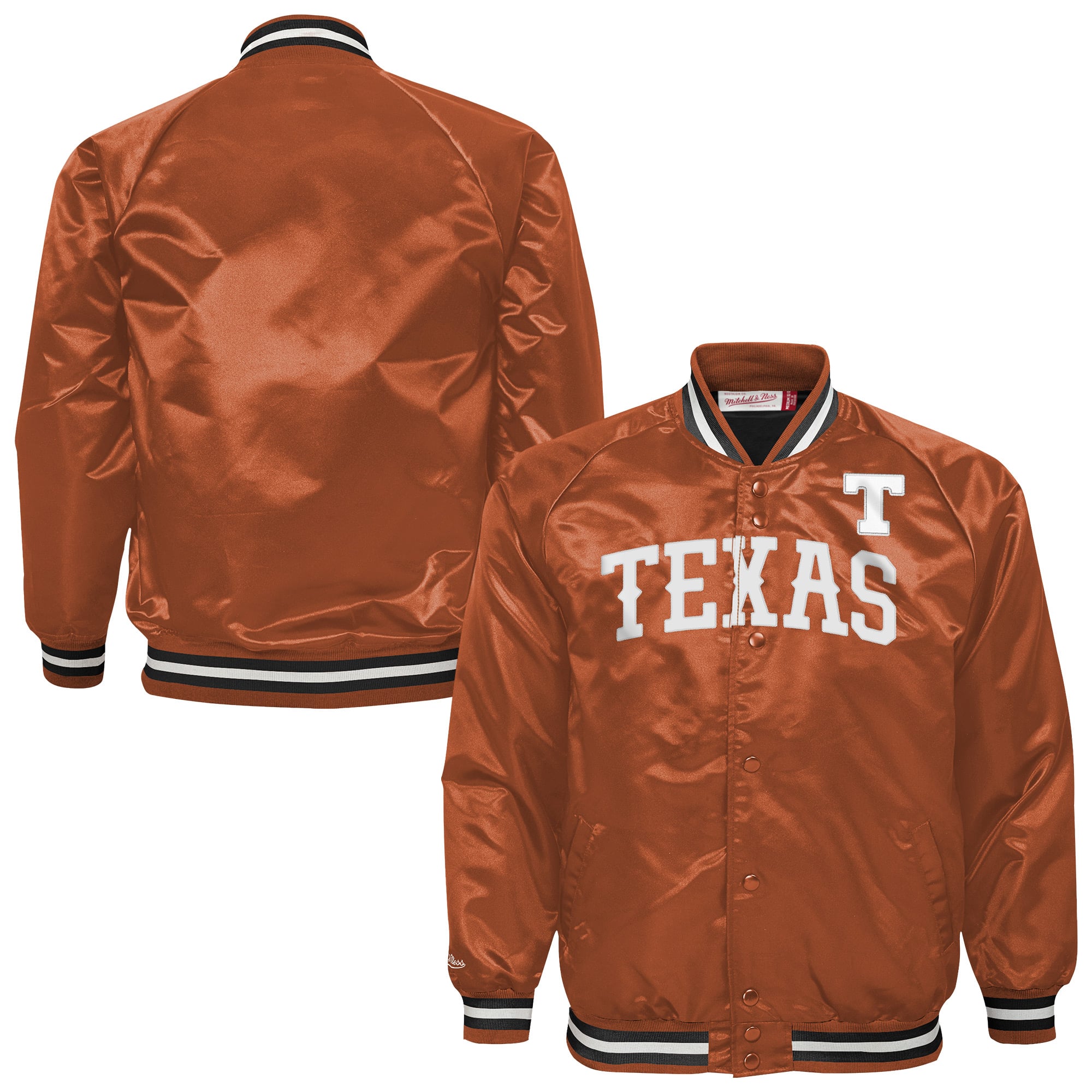 Youth Mitchell & Ness Texas Orange Longhorns Satin Full-Snap Raglan Jacket