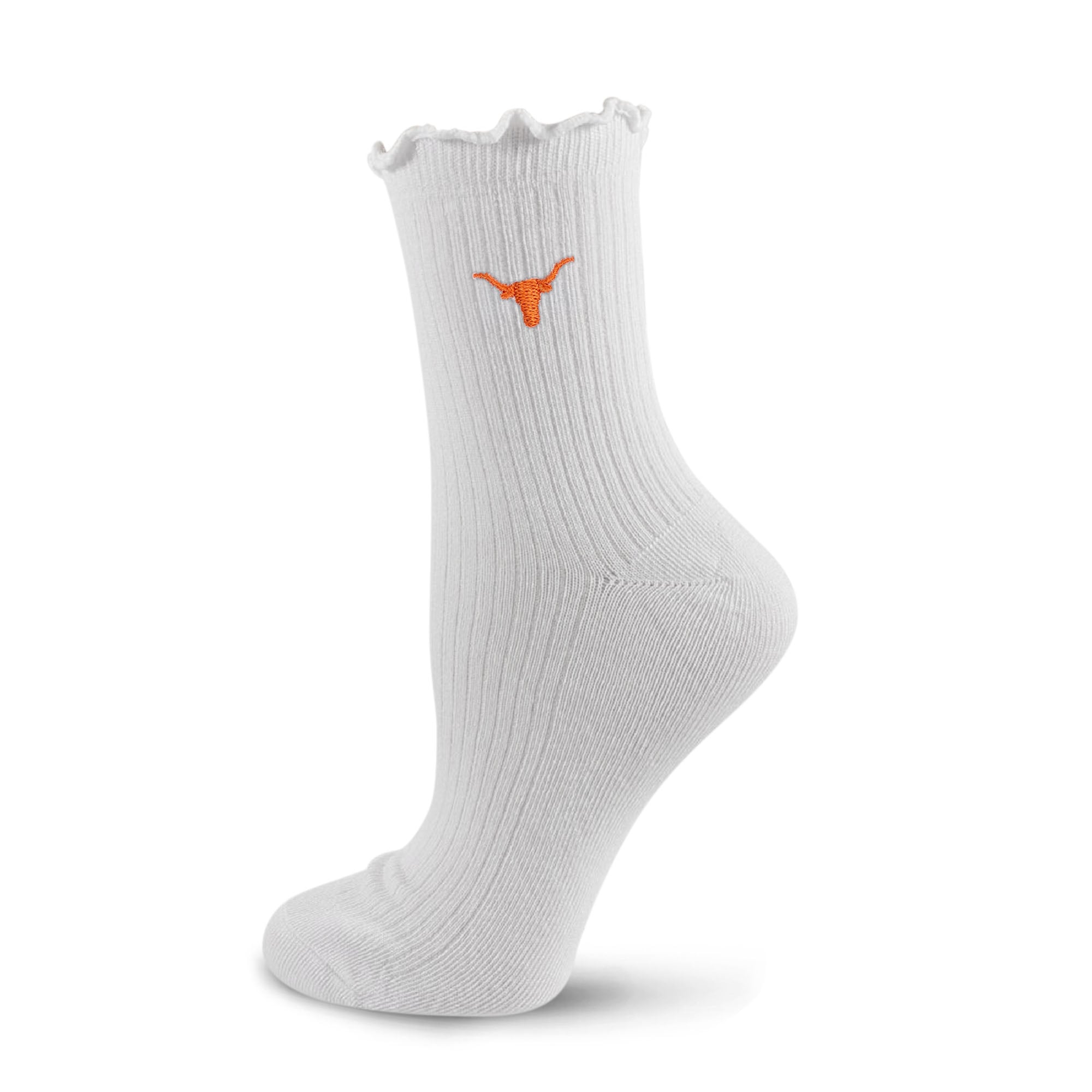 Youth PRO Compression  White Texas Longhorns Logo Lettuce Hem Quarter Socks