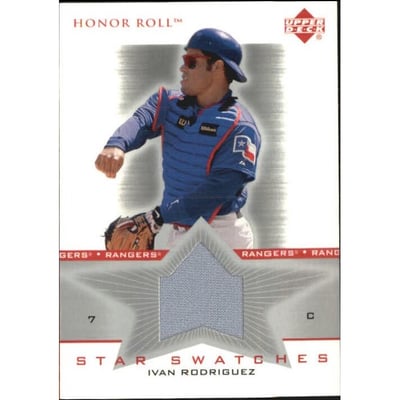 2002 Upper Deck Honor Roll Star Swatches Game Jersey #SSIR1 Ivan Rodriguez Throw