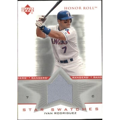 2002 Upper Deck Honor Roll Star Swatches Game Jersey #SSIR4 Ivan Rodriguez Bat