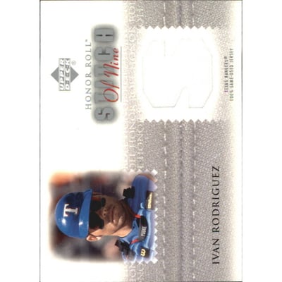 2002 Upper Deck Honor Roll Stitch of Nine Game Jersey #S9IR1 Ivan Rodriguez Helmet