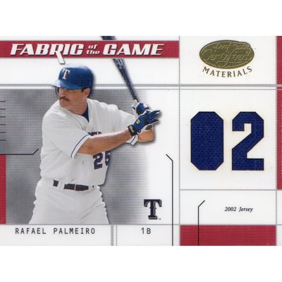2003 Leaf Certified Materials Fabric of the Game #94JY Rafael Palmeiro JY/102