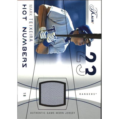 2004 Flair Hot Numbers Game Used Blue #MT Mark Teixeira