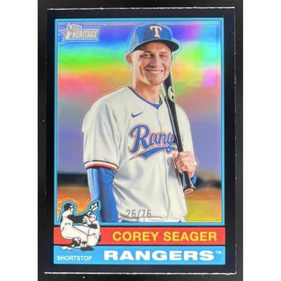 2025 Topps Heritage Chrome Black Refractor #412 Corey Seager /76