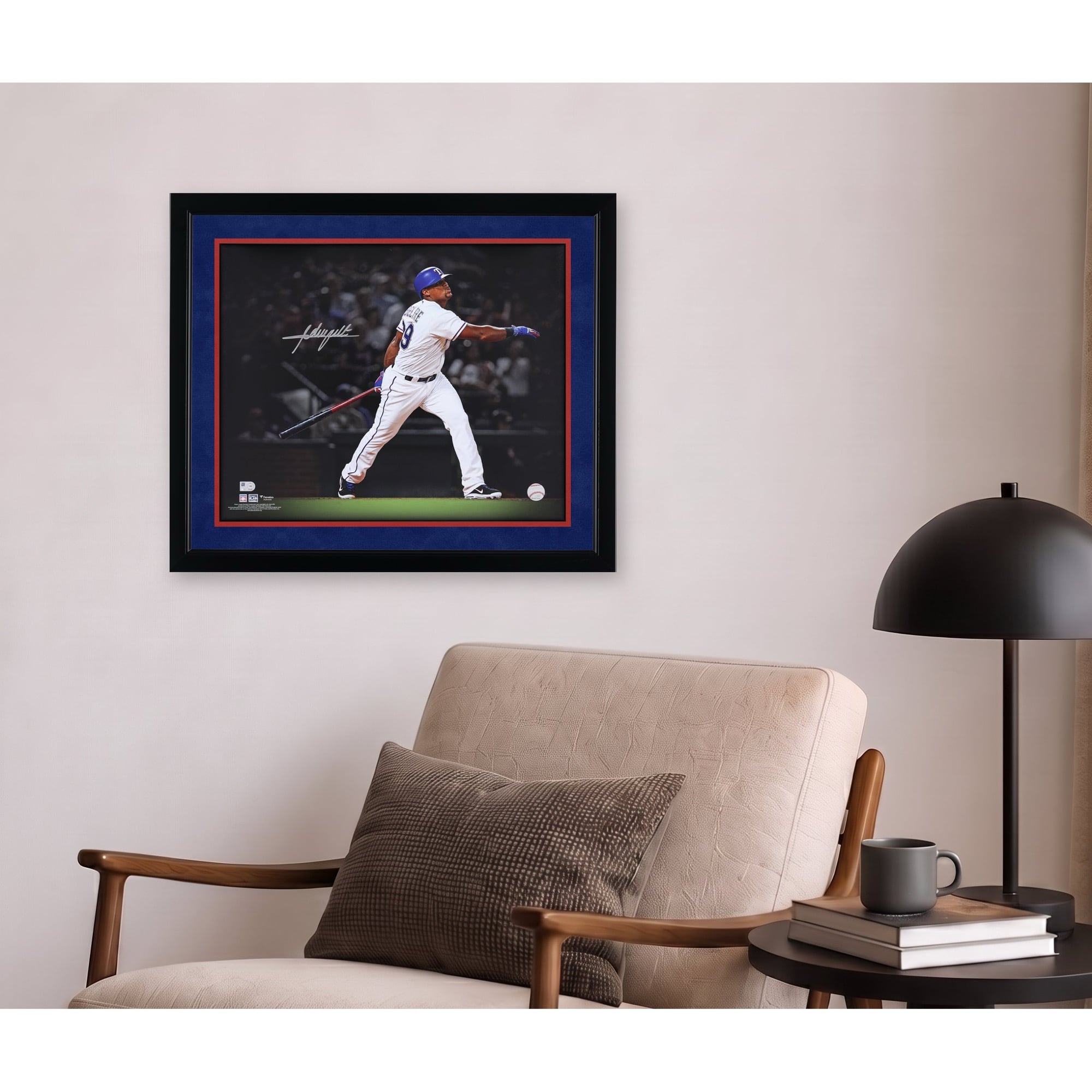 Photo dédicacée d'Adrian Beltre, joueur des Texas Rangers, en hommage à son home run (40 x 50 cm).