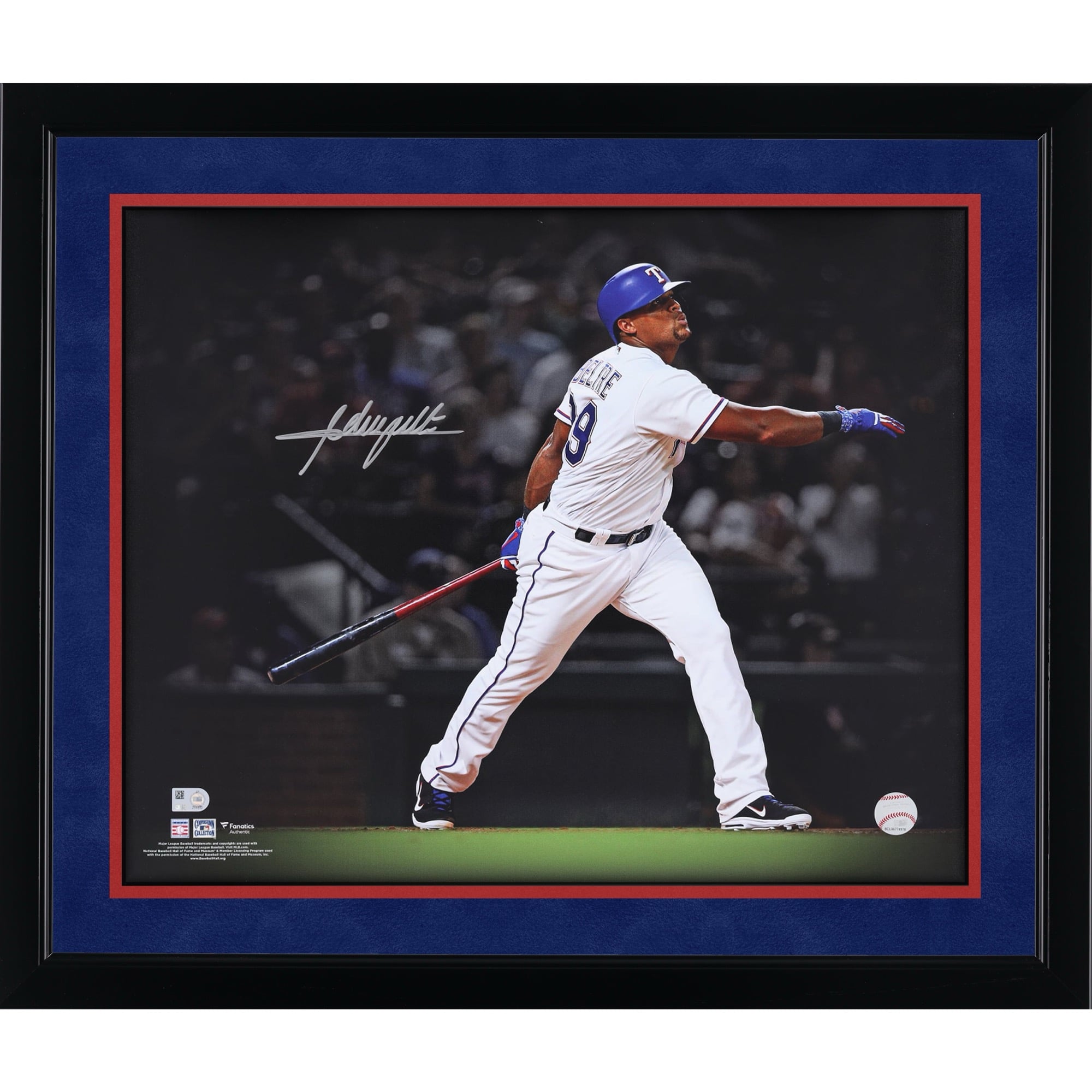 Photo dédicacée d'Adrian Beltre, joueur des Texas Rangers, en hommage à son home run (40 x 50 cm).