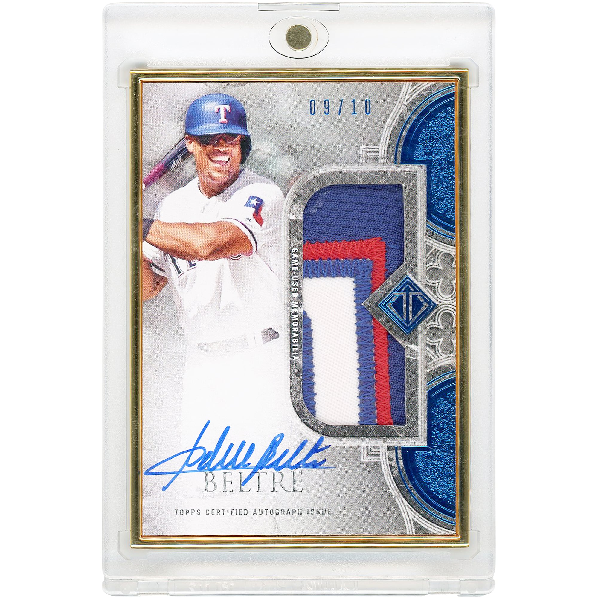 Adrian Beltre Texas Rangers Autographed 2023 Topps Transcendent Quad-Color Game Used Relic #TCPA-ABE #9/10 Card