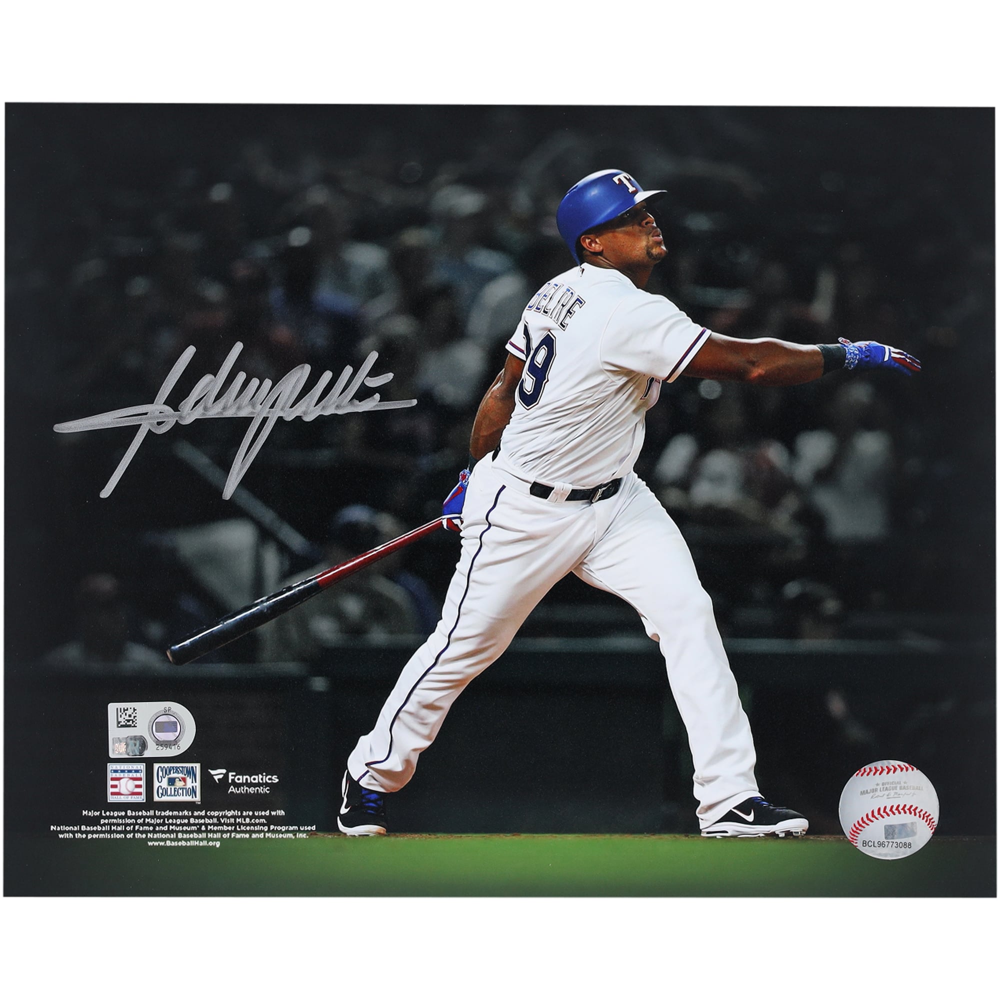 Photo dédicacée d'Adrian Beltre, joueur des Texas Rangers, format 8 x 10 pouces, mettant en vedette son coup de circuit.
